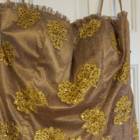 Brown and Gold Strapless Dress - Picture 3 of 6